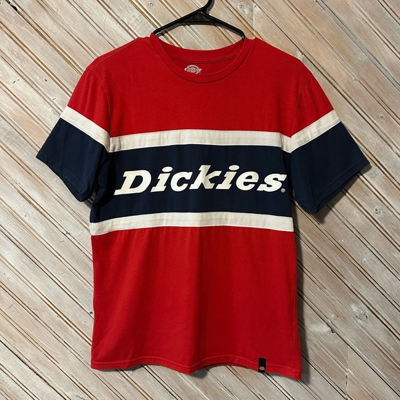 Dickies Tops - Dickies Red & Blue Logo Tee T Shirt White Stripes Workwear Outdoor